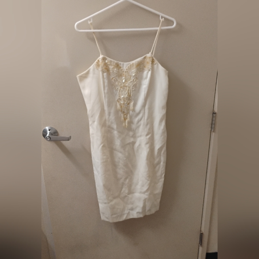 Vintage 1980s Beaded Sequined Spaghetti Strap Cocktail Dress